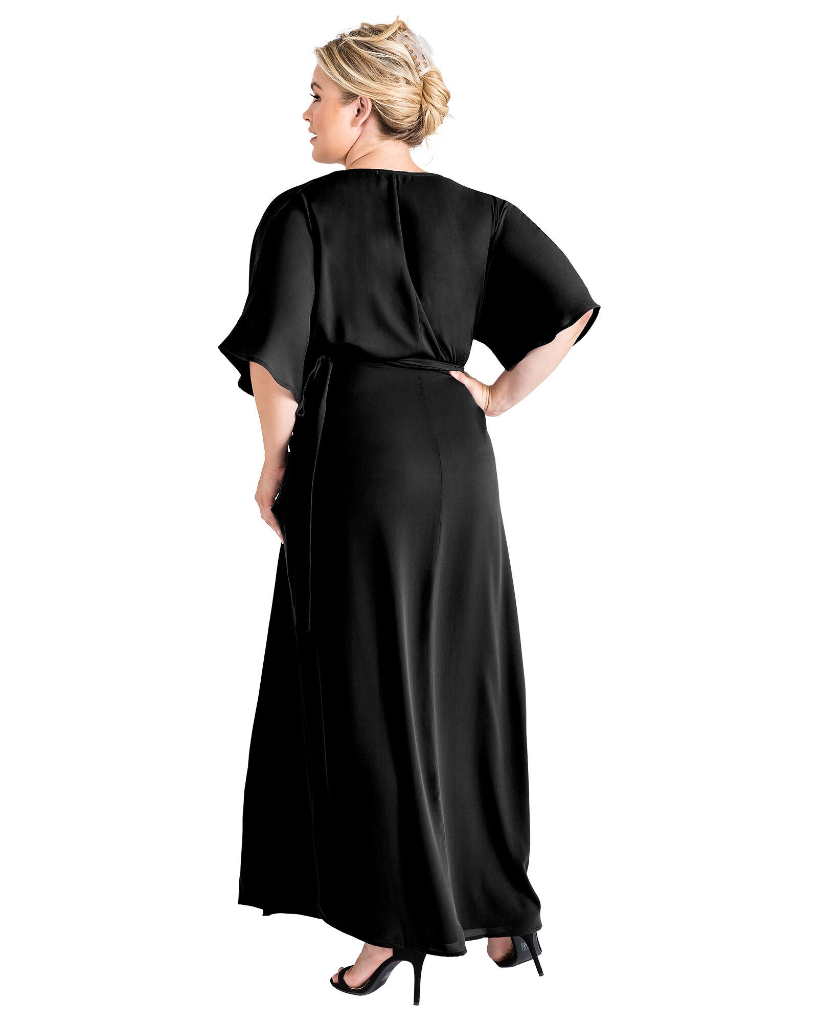 Plus Size Olivia Kimono Wrap Maxi Dress, Black / Black, alternate image number 1
