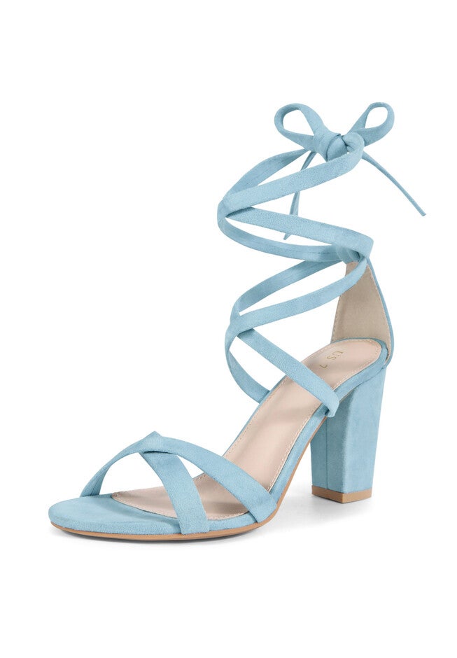 Strappy Lace Up Block Heel Sandals, Blue / Light Blue, alternate image number null
