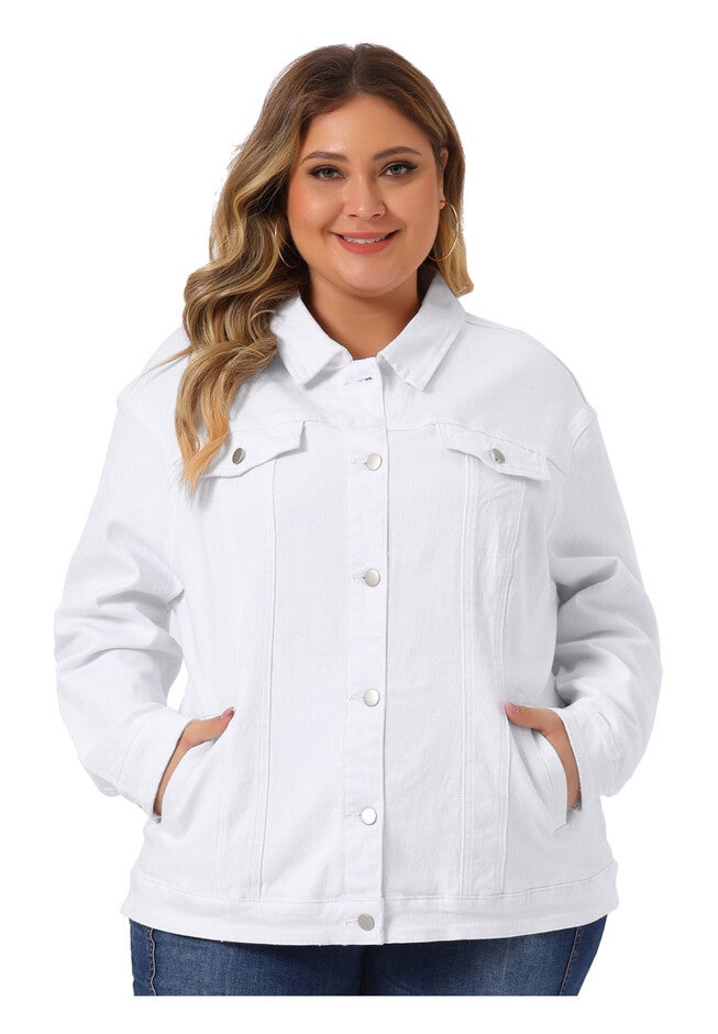 STITCHING BUTTON FRONT WASHED DENIM JACKET, White / White, alternate image number 2