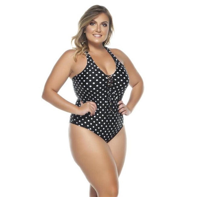 Padded Swimsuit With Crisscross Detailing In The Neckline in Black & White, Black White Dot / Black, hi-res image number null