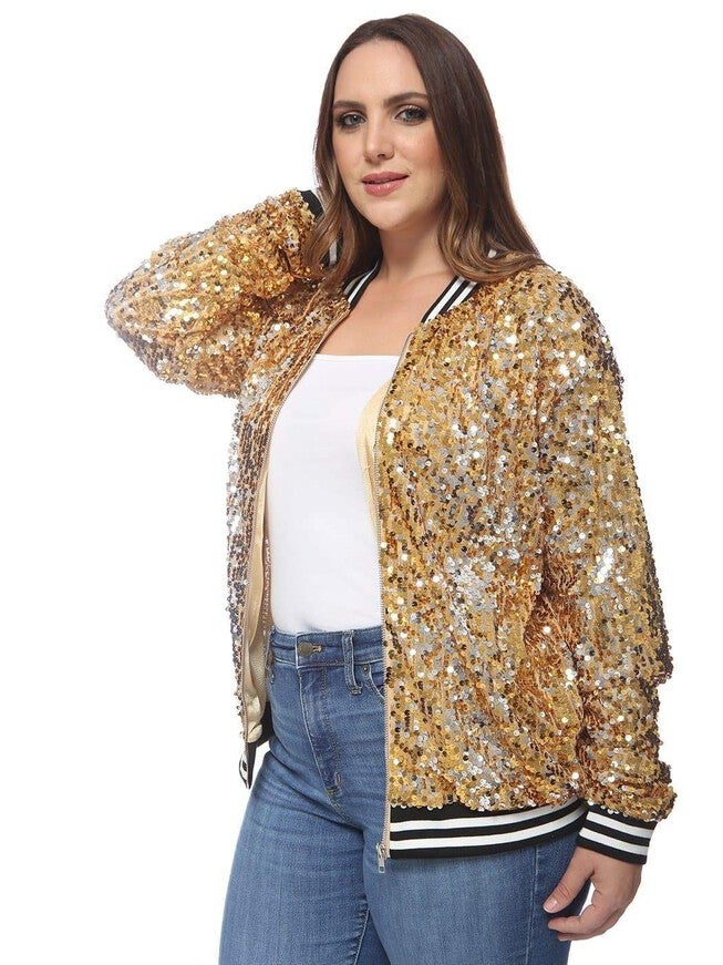 Sequin Bomber Jacket, Gold / Gold, alternate image number null