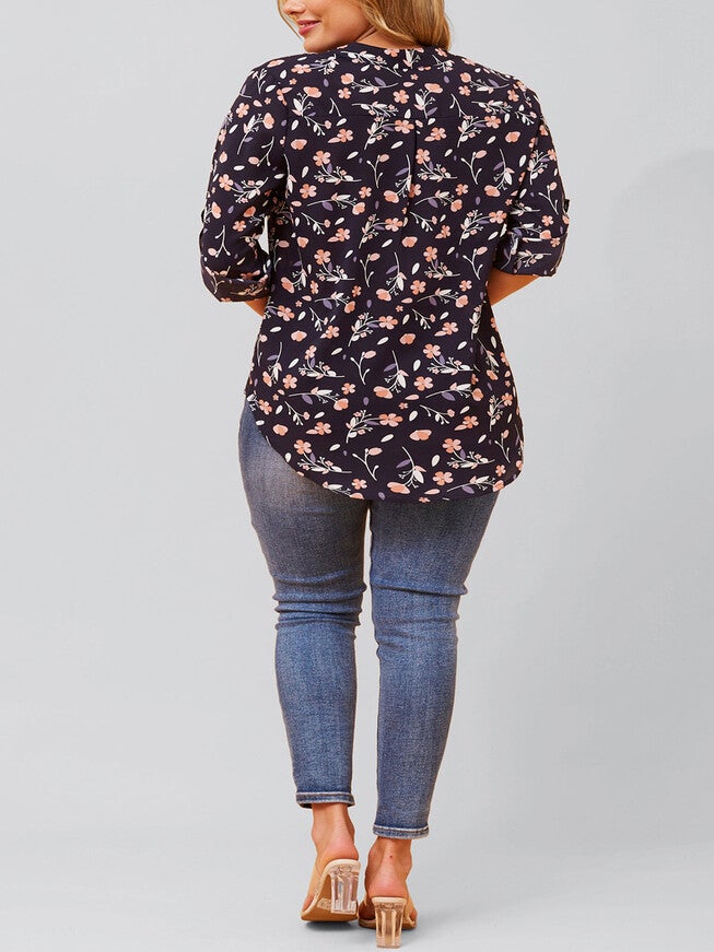 Sherine Blouse Floral Print V Neck Navy, , alternate image number 8
