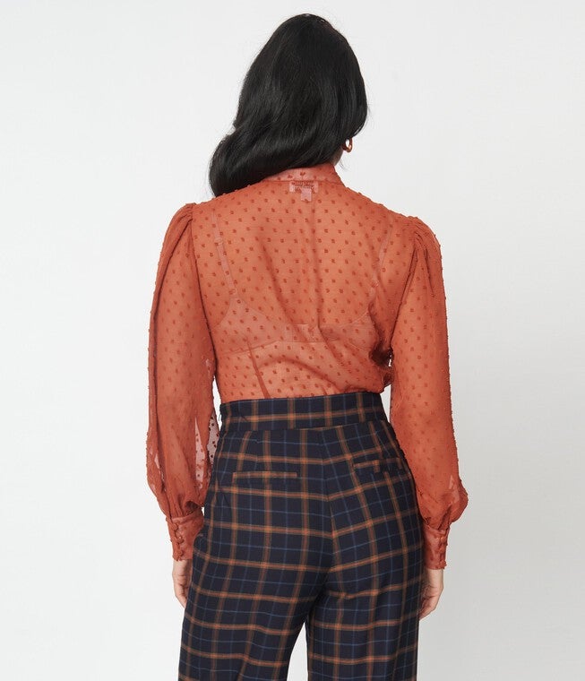 Unique Vintage Rust Clip Dot Gwen Blouse, Rust Clipdot / Rust, alternate image number null