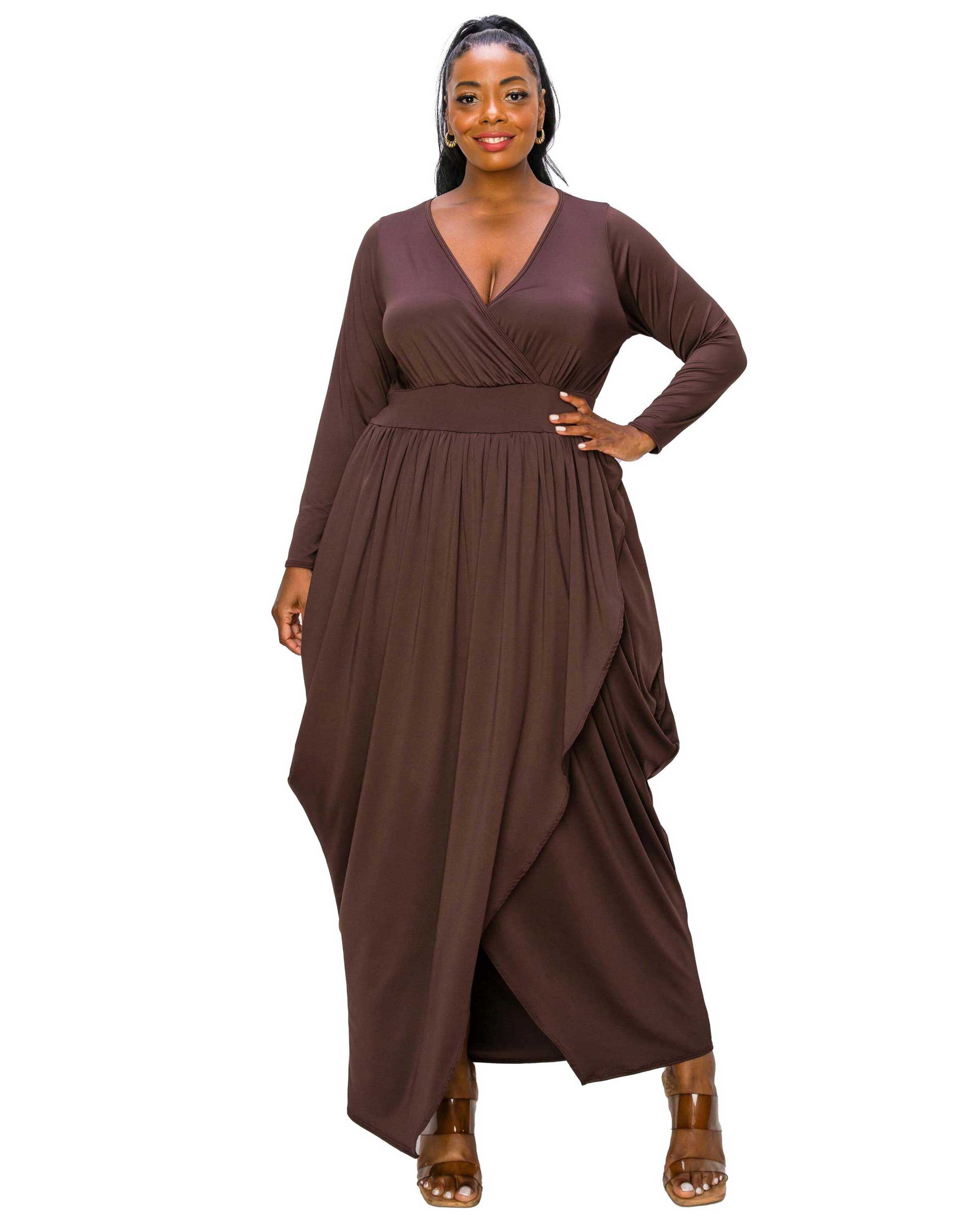 GIULIANA TULIP HEM MAXI DRESS, Brown / Brown, hi-res image number 0