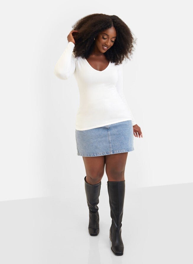 Essential V Neck Top - White, White / White, alternate image number 3