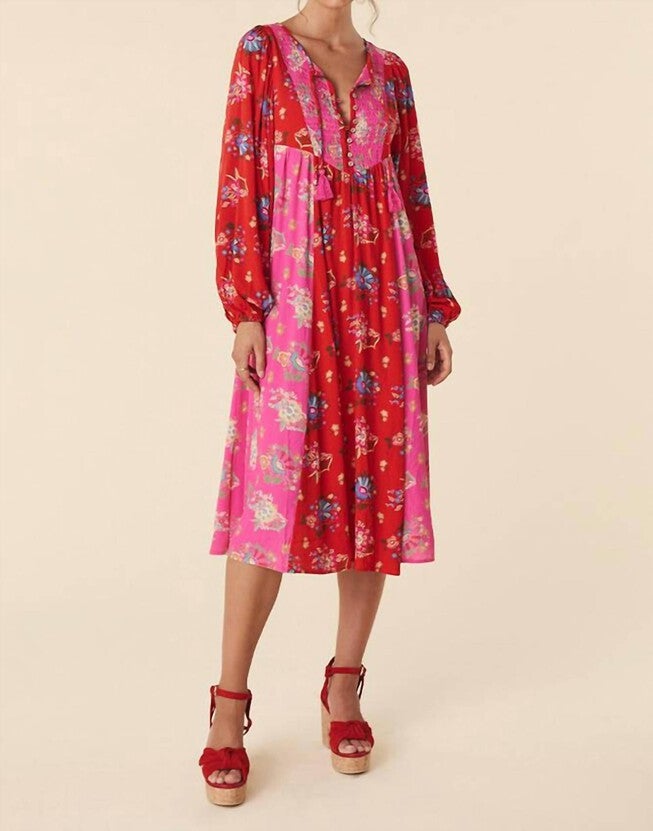 SOLSTICE BOHO MIDI DRESS IN SALSA ROSE, Salsa Rose / Pink, hi-res image number 0