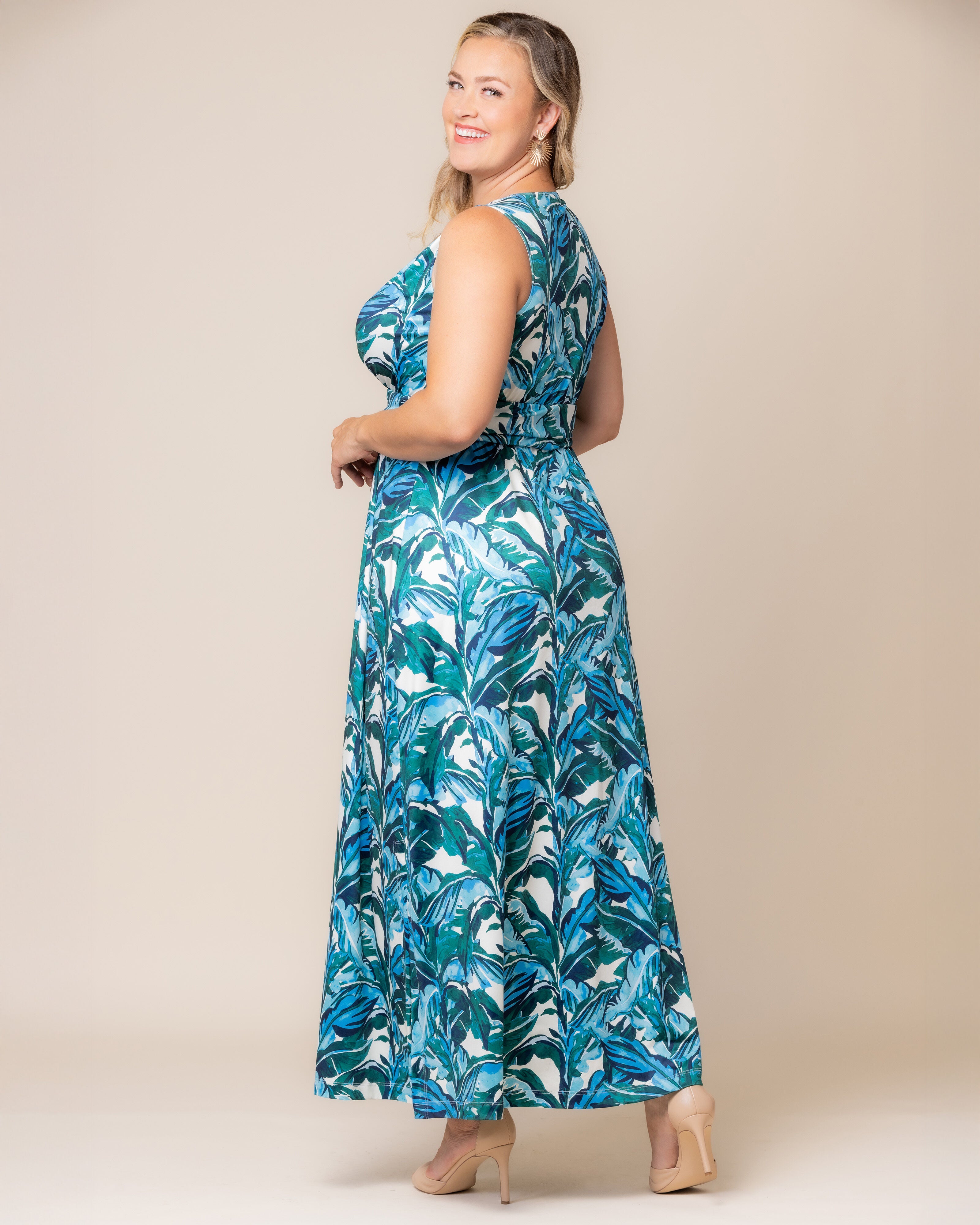Daniela Sleeveless Maxi Dress, Teal Palm Print / Teal, alternate image number 4