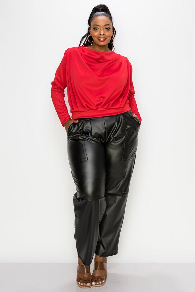 NOELLE COWL NECK TOP, Red Dark / Red, hi-res image number 0