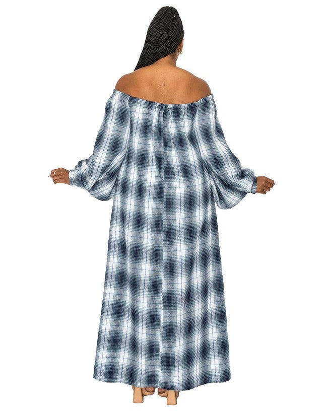 ZOE FLANNEL MAXI DRESS, WhiteNavyBlue / Navy, alternate image number 1