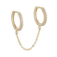 CZ Double Huggie Chain Earring Gold One Size Single