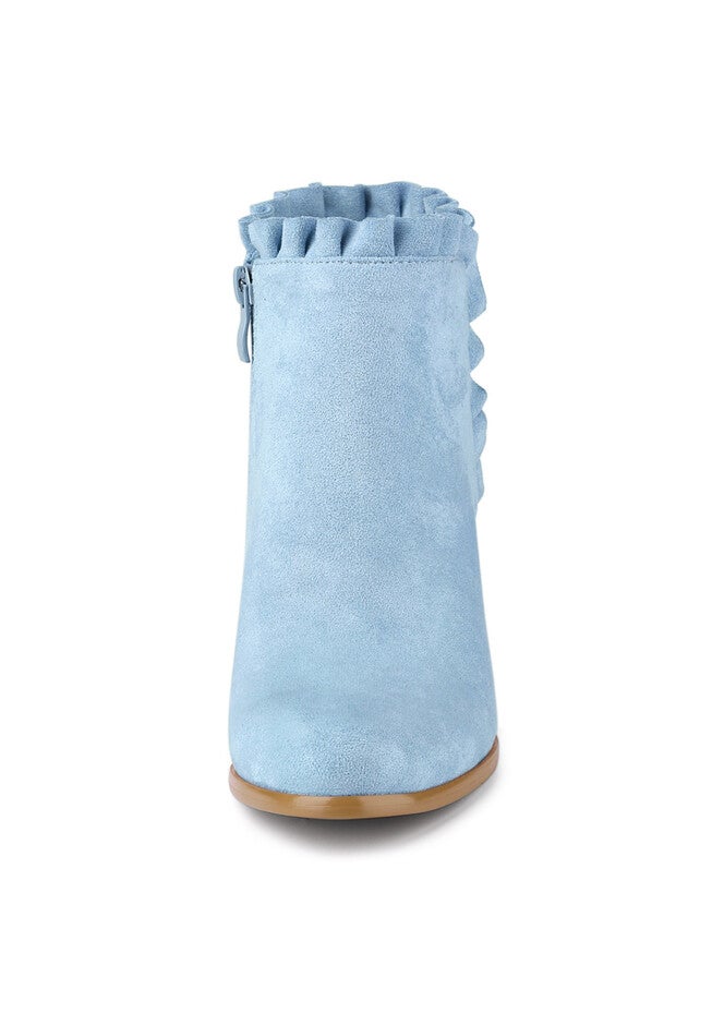 RUFFLE BLOCK HEEL ANKLE BOOTS, Sky Blue / Light Blue, alternate image number 1