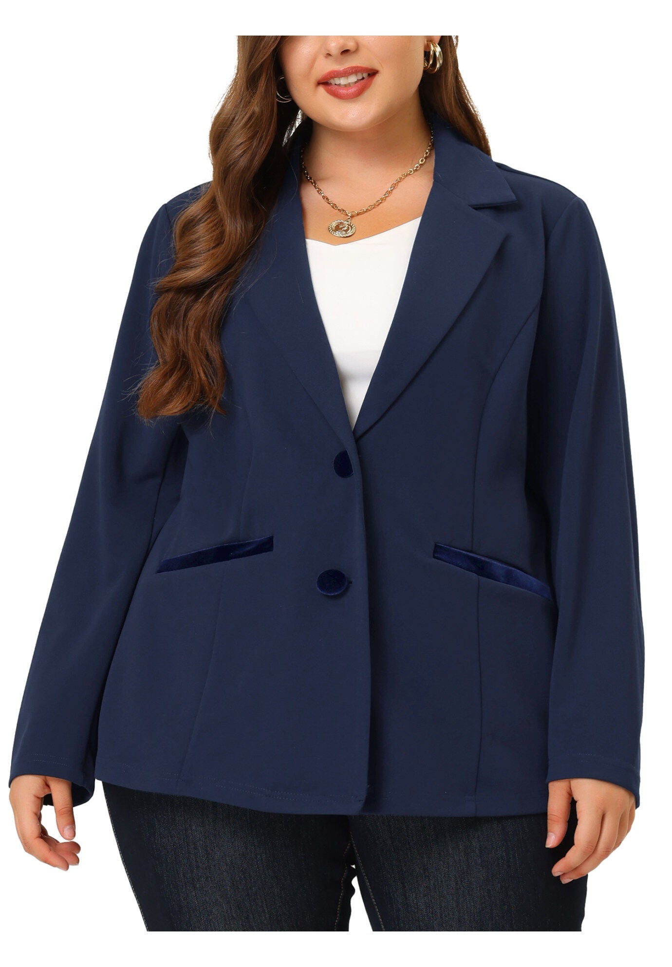 NOTCHED LAPEL V NECK WORK SUIT BLAZER, Navy Blue / Navy, alternate image number 3