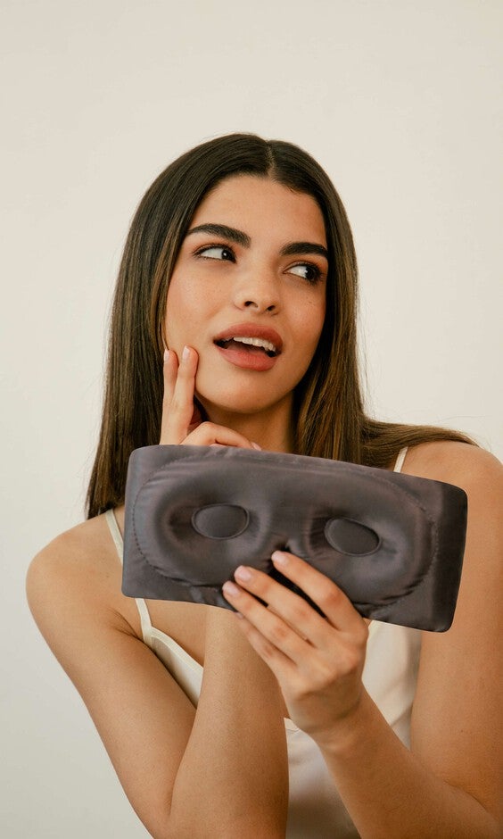 Eyelash Protecting Silk Sleep Mask, Moonlight Shadow / Charcoal Grey, alternate image number 2