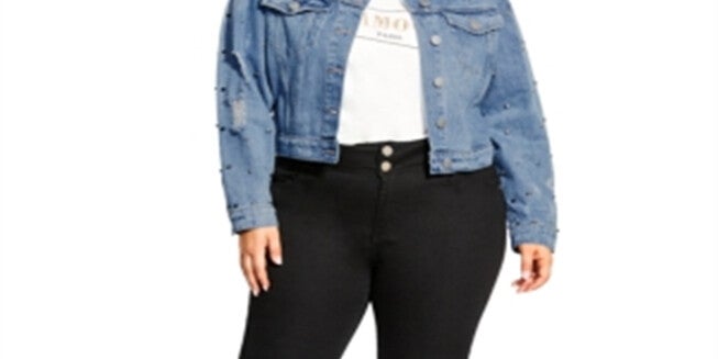 City Chic Women's Trendy Plus Size Cotton Studded Cropped Denim Jacket - Light Denim Blue Size 24W, , alternate image number 3
