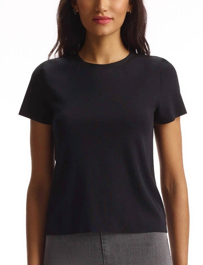 ESSENTIAL COTTON CREWNECK TEE IN BLACK, Black / Black, hi-res image number 0