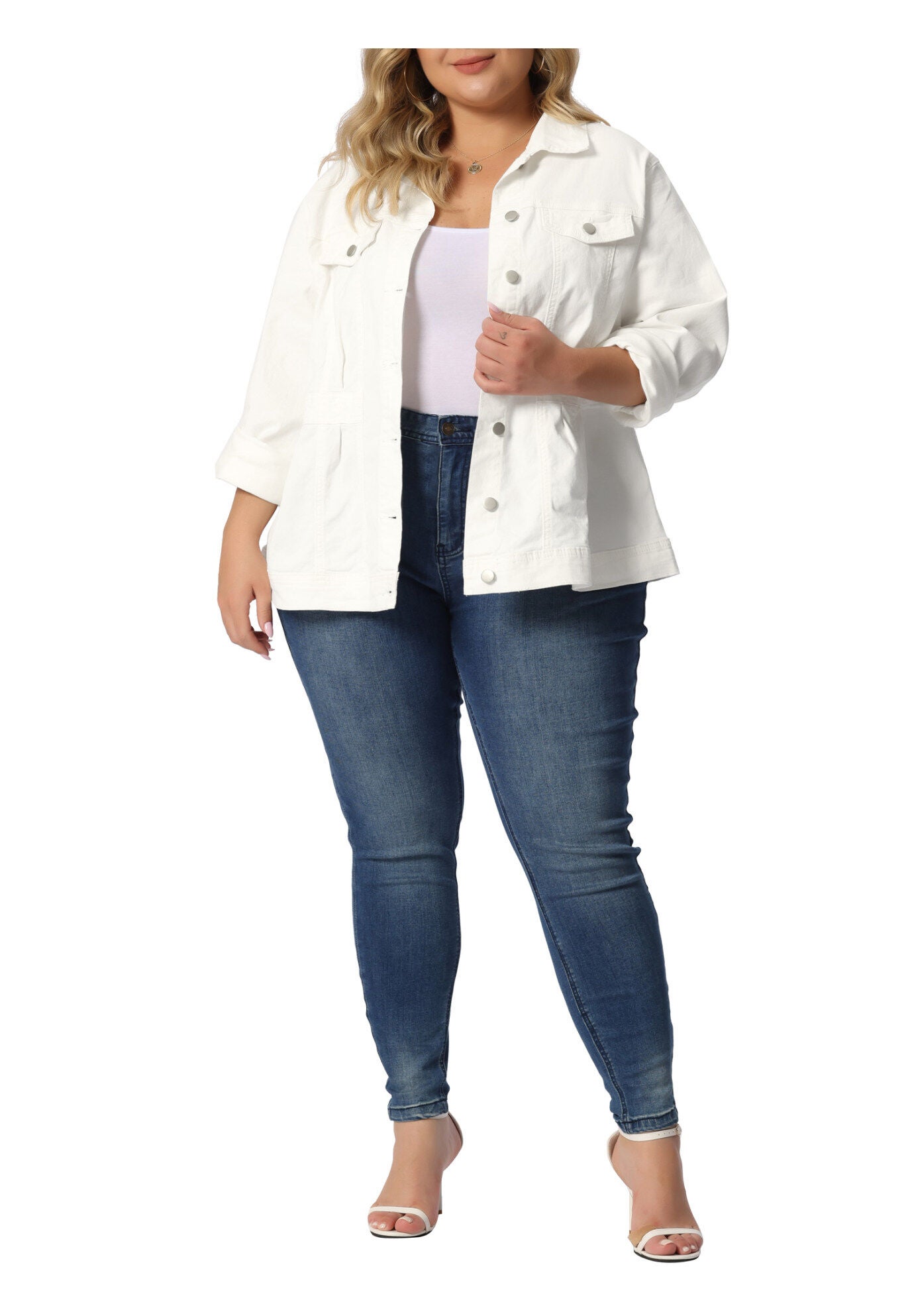 CLASSIC WASHED FRONT JEAN DENIM JACKET, White / White, alternate image number 2