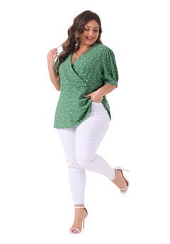 Summer V Neck Wrap Short Sleeve Polka Dots Peplum Top