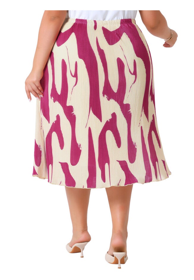 Print Pleated High Waisted A-Line Midi Skirt, Hot Pink / Pink, alternate image number 3