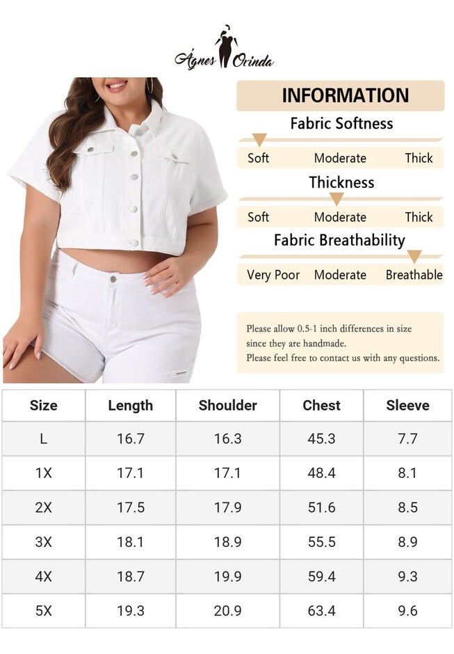 SHORT SLEEVE BUTTON DOWN CROPPED DENIM JACKET, White / White, alternate image number null