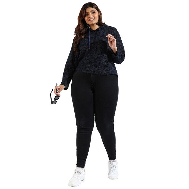 Blue Textured Sweatshirt, Black / Black, alternate image number 1