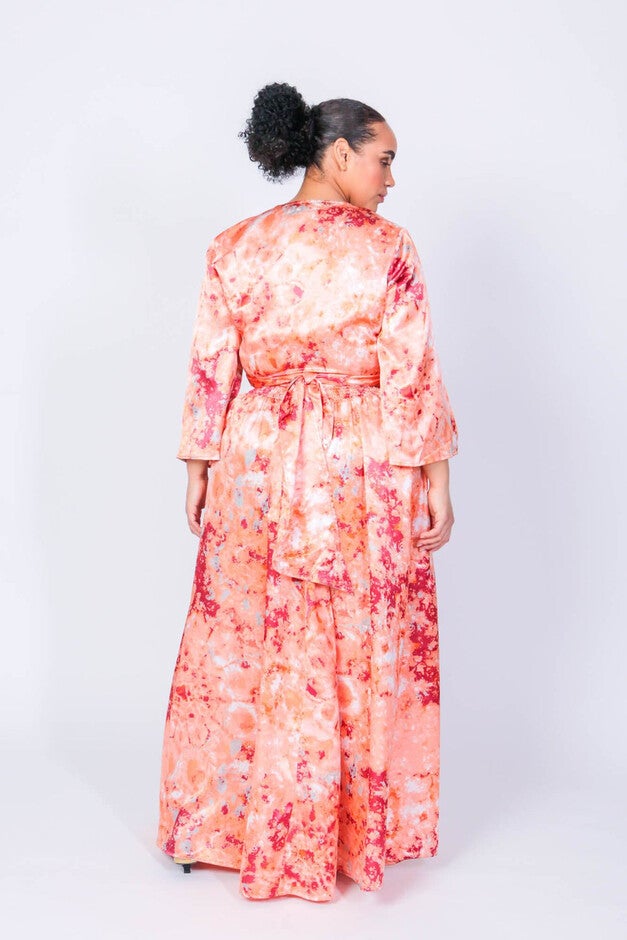 Donny & Marie Bell Sleeve Wrap Crop Top, Rosey Swirl / Orange, alternate image number 2