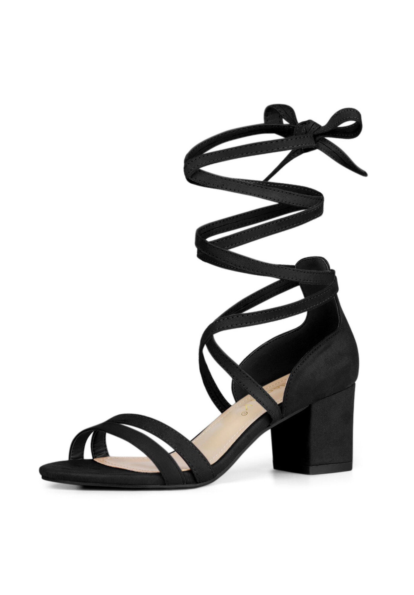 Open Toe Lace Up Color Block Heel Sandals, Black / Black, hi-res image number 0