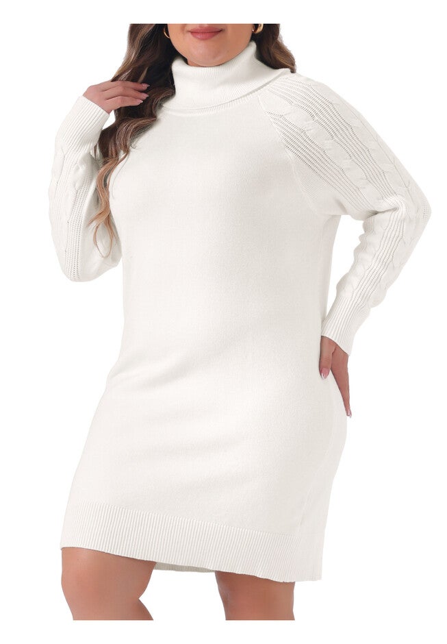 Turtleneck Pullover Long Sweater Dress, White / White, alternate image number 1