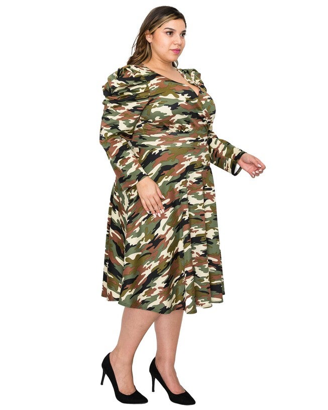 CAMO MIDI FLARE DRESS, , alternate image number null