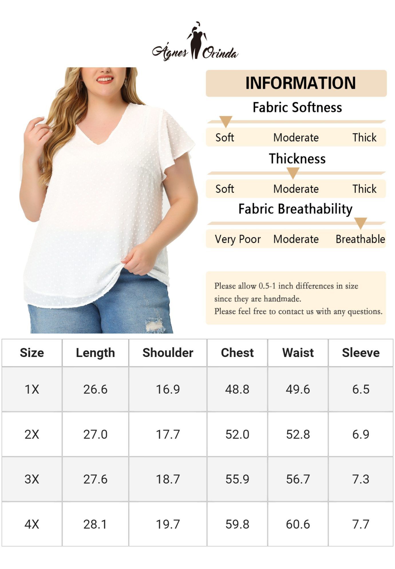 Swiss Dots Blouse V Neck Summer Short Sleeve Casual Top, White / White, alternate image number 4