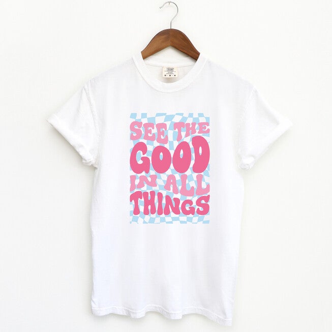 See The Good Checkered Garment Dyed Tee, Hue / White, hi-res image number null