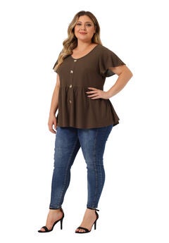 Button Front Shirt Peplum Top