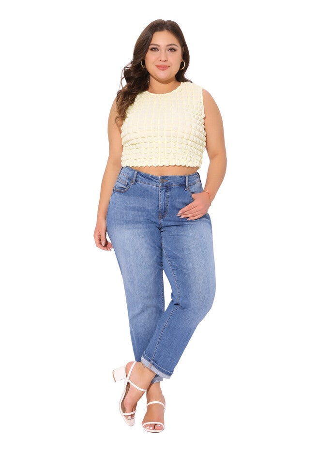 Summer Crew Neck Sleeveless Shirt Cami Cropped Tank Top, Beige / Beige, hi-res image number 0