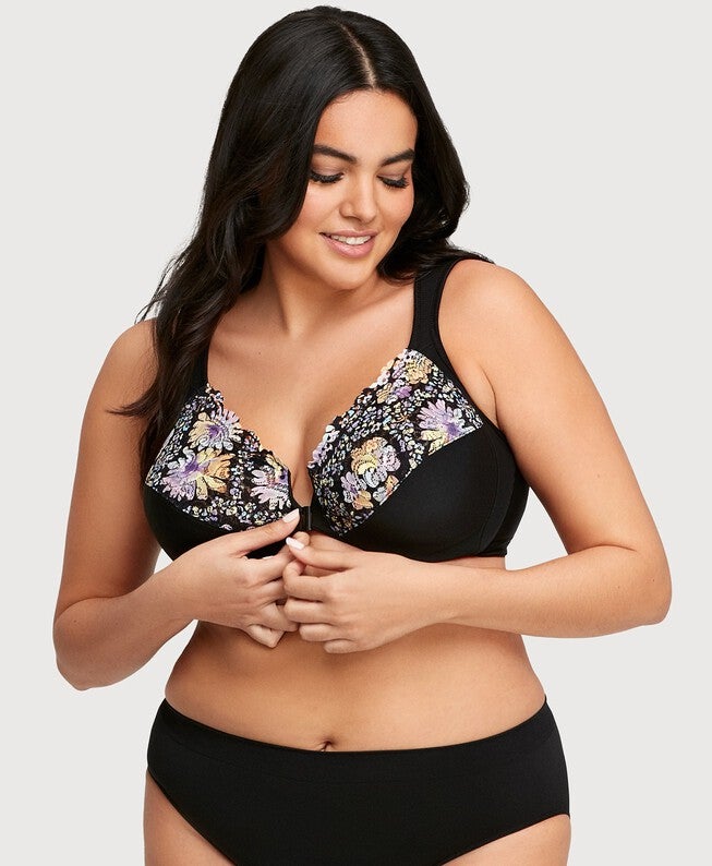 WonderWire Front-Closure Bra, Floral Print / Black, alternate image number 2