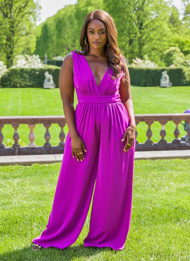 LUCINDA V NECK WIDE LEG JUMPSUIT, Purple / Purple, hi-res image number 0