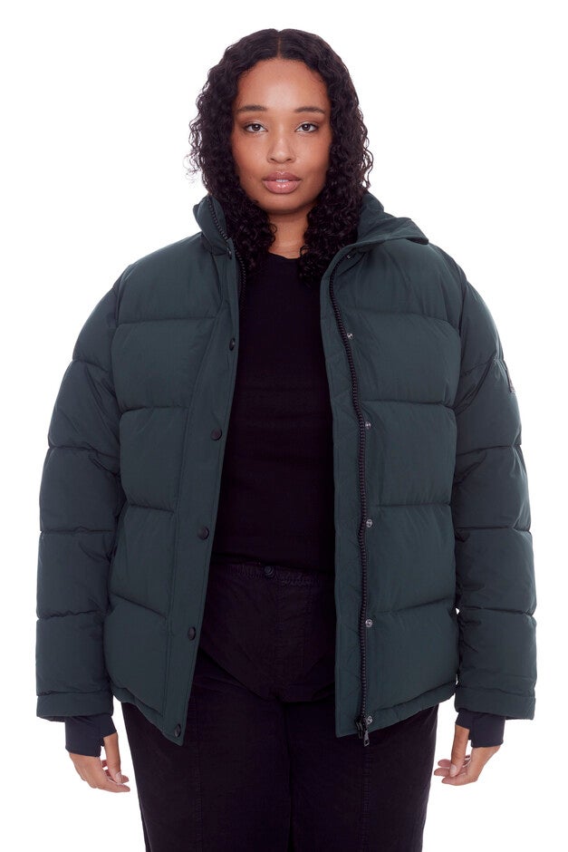 Women's Plus Size - FORILLON | Vegan Down Recycled Short Quilted Puffer Jacket, Deep Green / Quetzal Green, hi-res image number 0