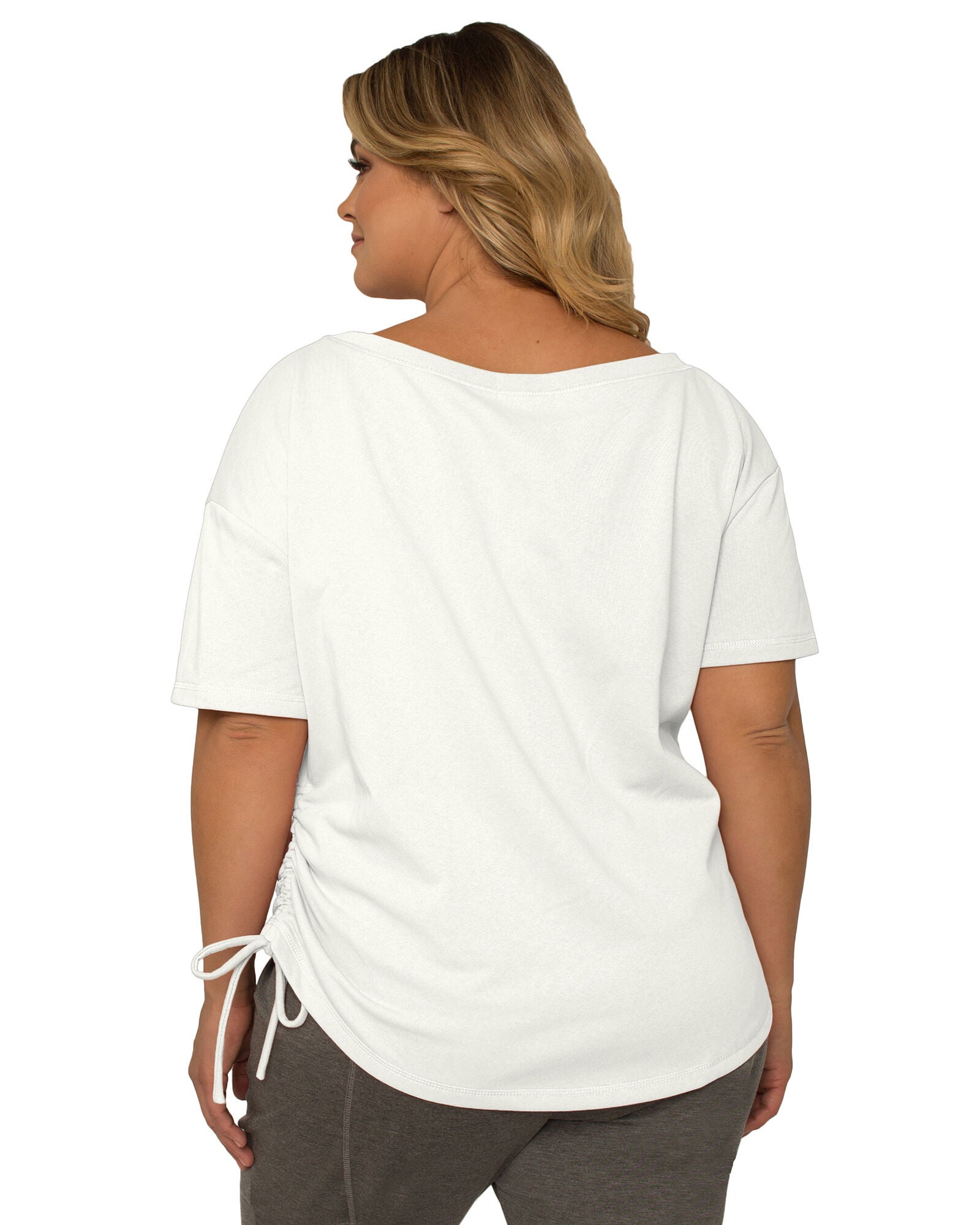 Nola Plus Size Boat Neck French Terry Ruched Tee, Cream / Cream, alternate image number 1
