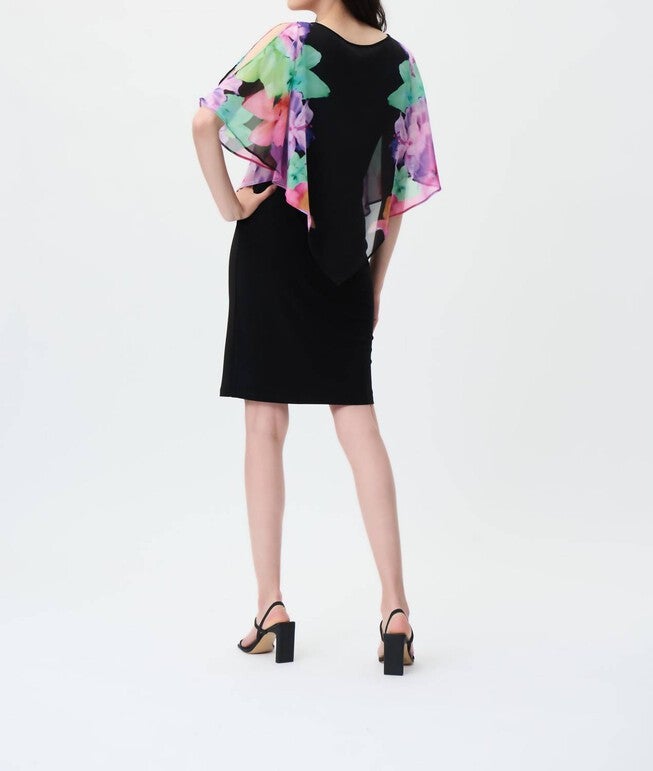 FLORAL PRINTED SLEEVES DRESS IN BLACK/MULTI, , alternate image number null