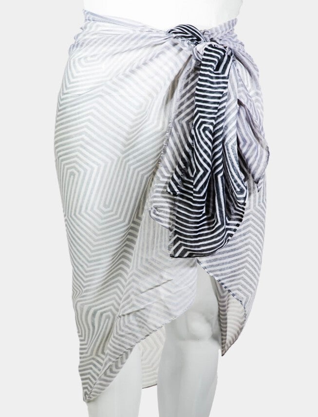 Geo Border Scarf, GREY BLACK GEO / Cool Gray, hi-res image number null