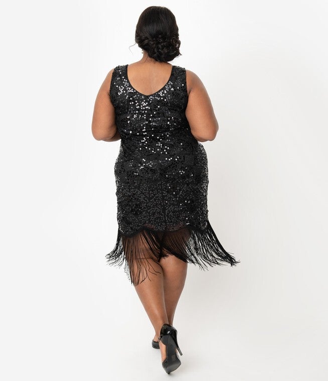 Unique Vintage 1920s Style Black Beaded & Sequin Adalene Cocktail Flapper Dress, , alternate image number 6