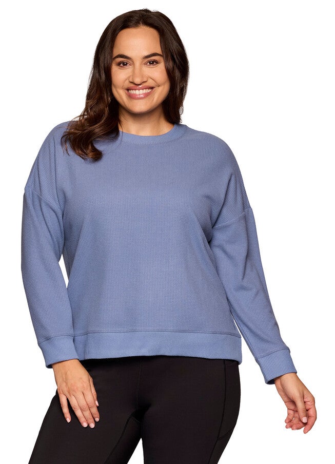 Off Days Relaxed Waffle Knit Top, Hazy Blue / Cornflower Blue, alternate image number null