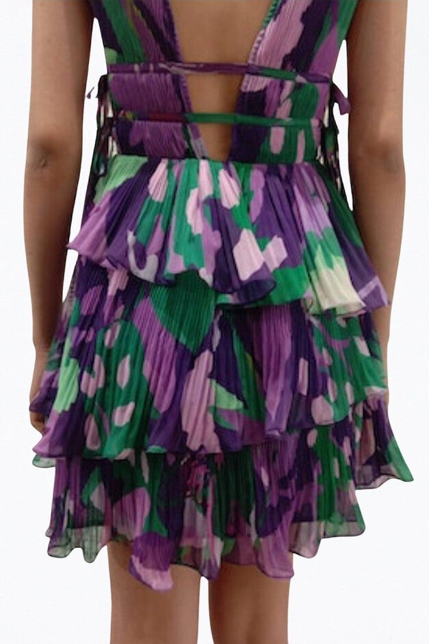 AERIN PLEATED CUTOUT CHIFFON MINI DRESS IN PURPLE, Purple / Purple, alternate image number 2