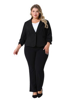 3/4 RUCHED SLEEVE NOTCH LAPEL CROP SUIT BLAZER