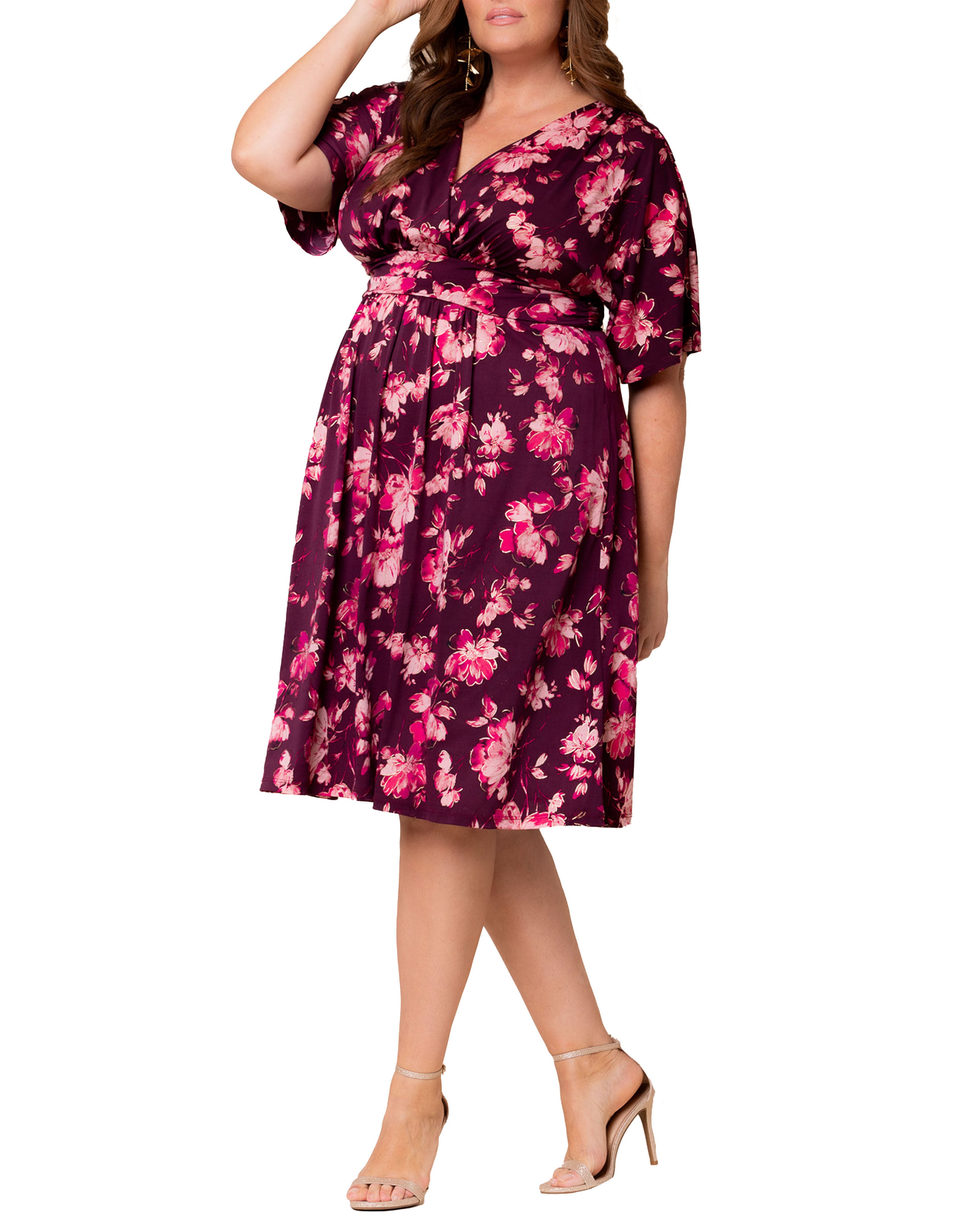 GIA FLOWY MIDI DRESS, SHIMMERING SANGRIA BLOOMS / New Wine, alternate image number 3