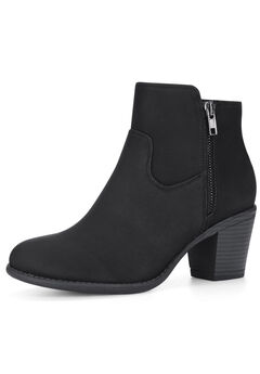 ROUND TOE CHUNKY HEEL ZIPPER ANKLE BOOTS