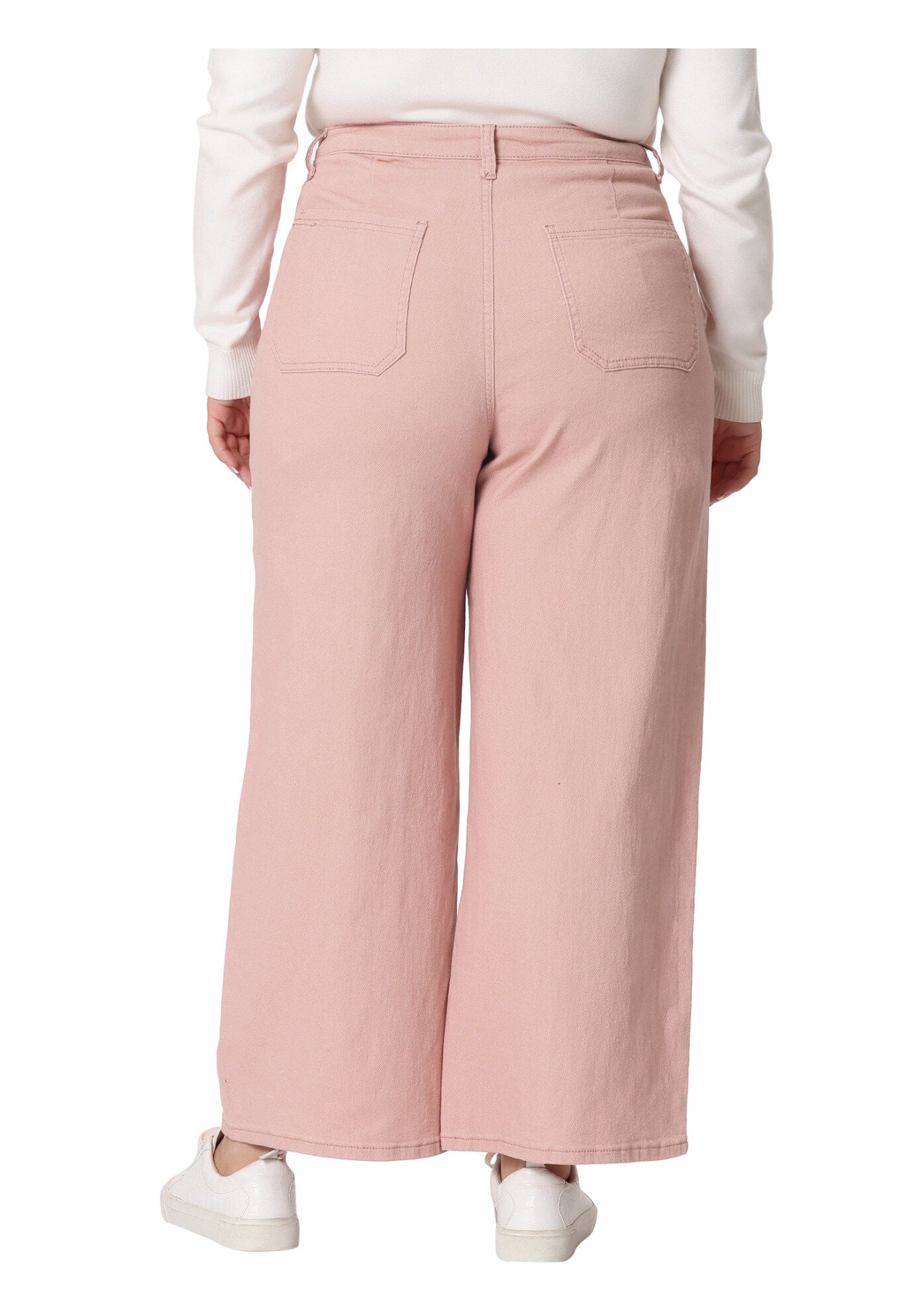 WIDE LEG WASHED STRETCHY PALAZZO PANTS DENIM JEANS, Pink / Pink, alternate image number 3