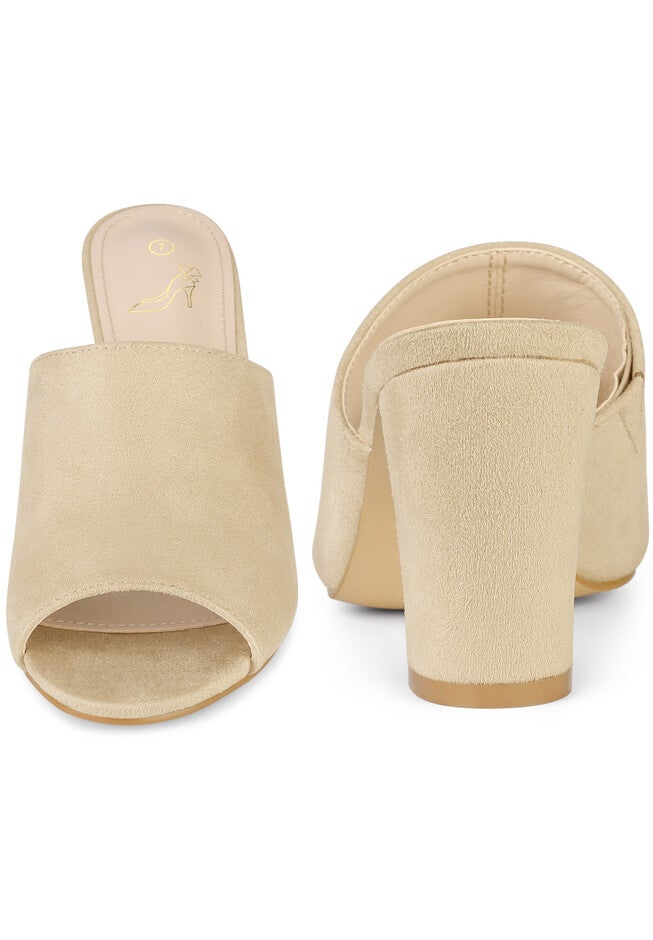 Slip On Chunky Heels Mules Slide Sandals, Beige / Beige, alternate image number 2