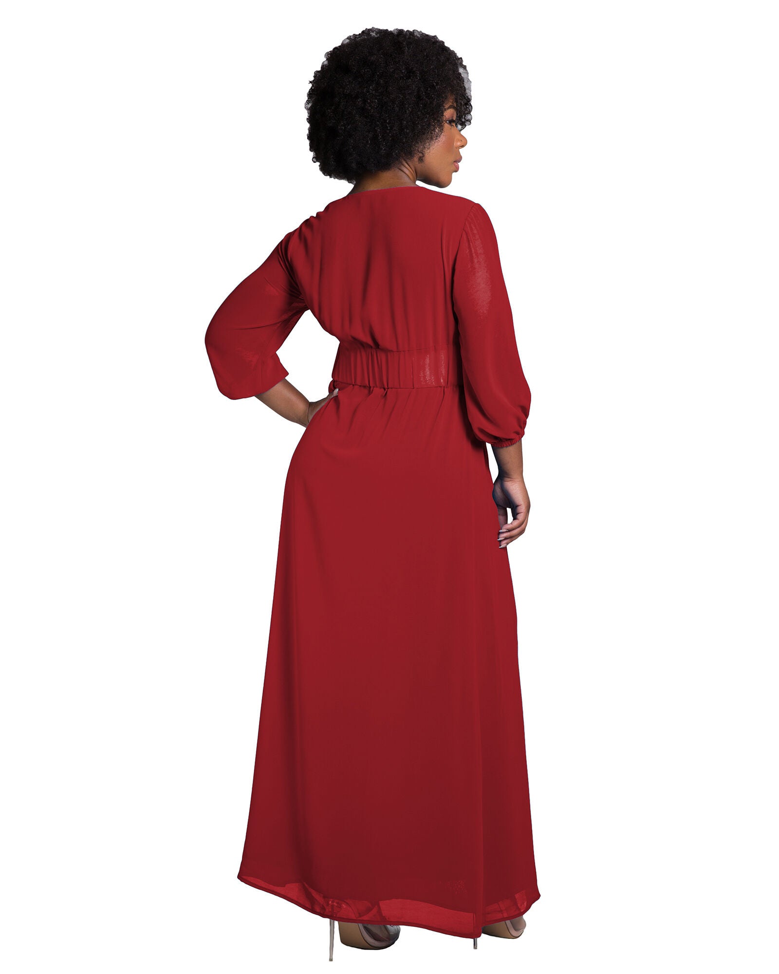Tida Women&#39;s Plus Size Belted Surplice Maxi Dress, Sunset / Burgundy, alternate image number 2