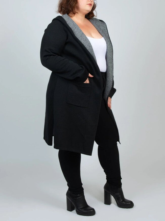 Nora Hooded Open Front Knit Cardigan Black, Black / Black, alternate image number 3
