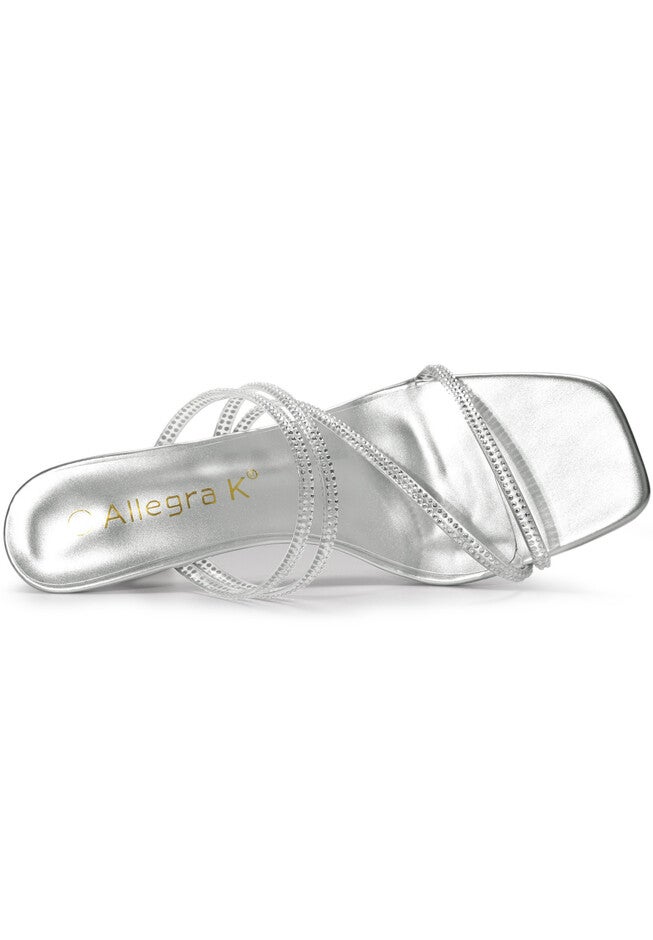 Rhinestone Strappy Kitten Heel Slide Heels Sandals, Silver / Silver, alternate image number null