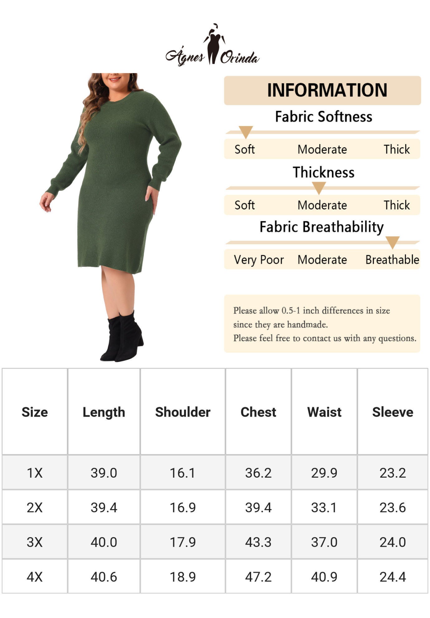Crew Neck Long Sleeve Knit Pullover Sweater Dress, Army Green / Olive Green, alternate image number 4